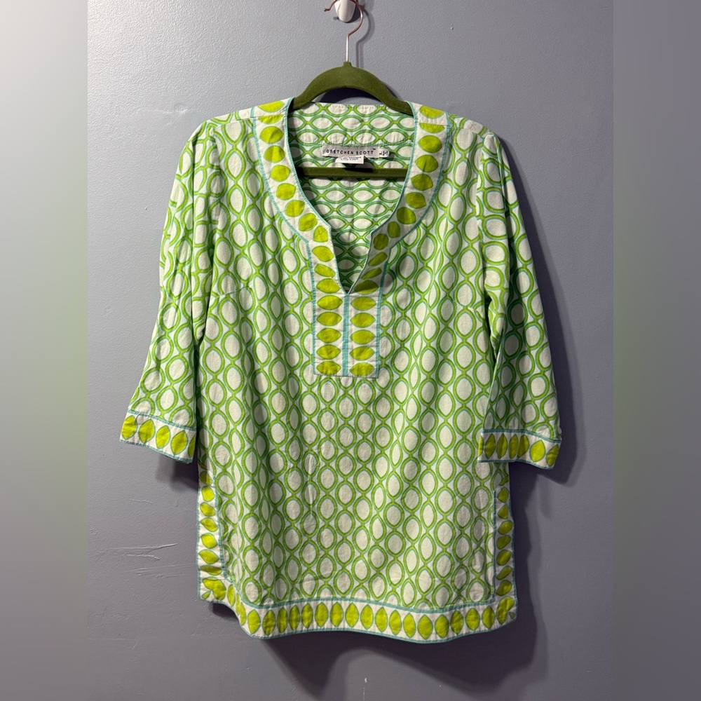 Gretchen Scott Coastal Cotton Resort Boutique Tunic Top Green Women’s Top Size L